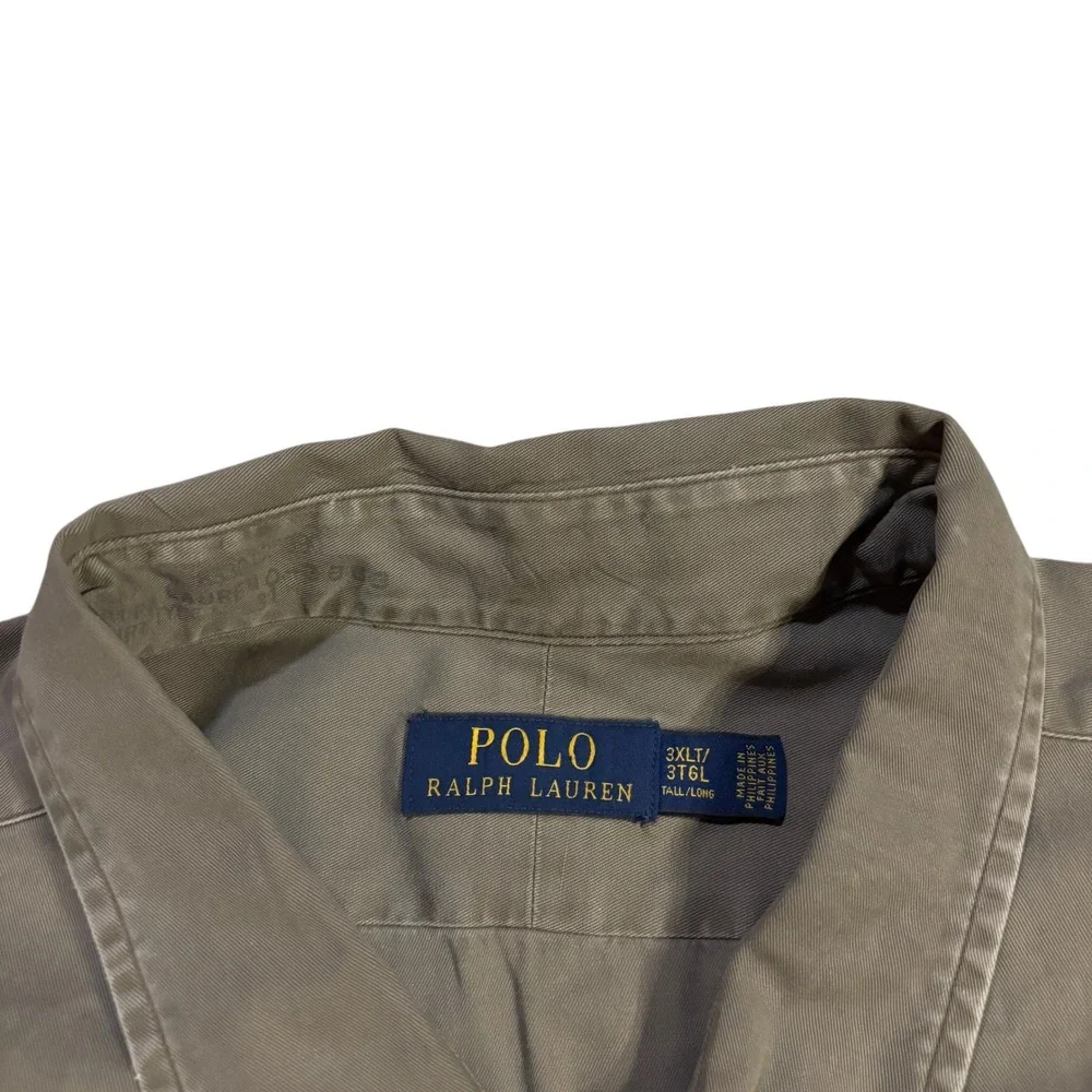 Polo Ralph Lauren Mens 3XLT Tall Cotton Twill Work Shirt Olive Khaki Long Sleeve